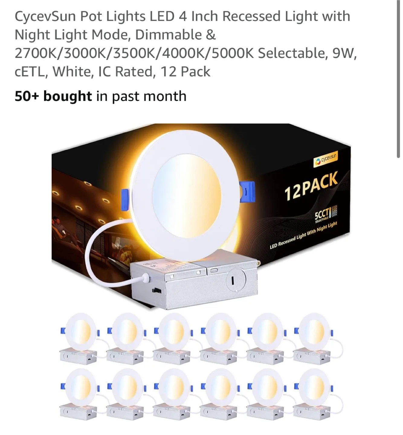 CycevSun 4 Inch LED Recessed Lights - 6 Pack thumbnail