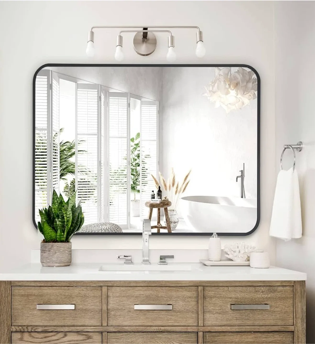 Rounded Corner Black Framed Bathroom Mirror, 24x36 in thumbnail