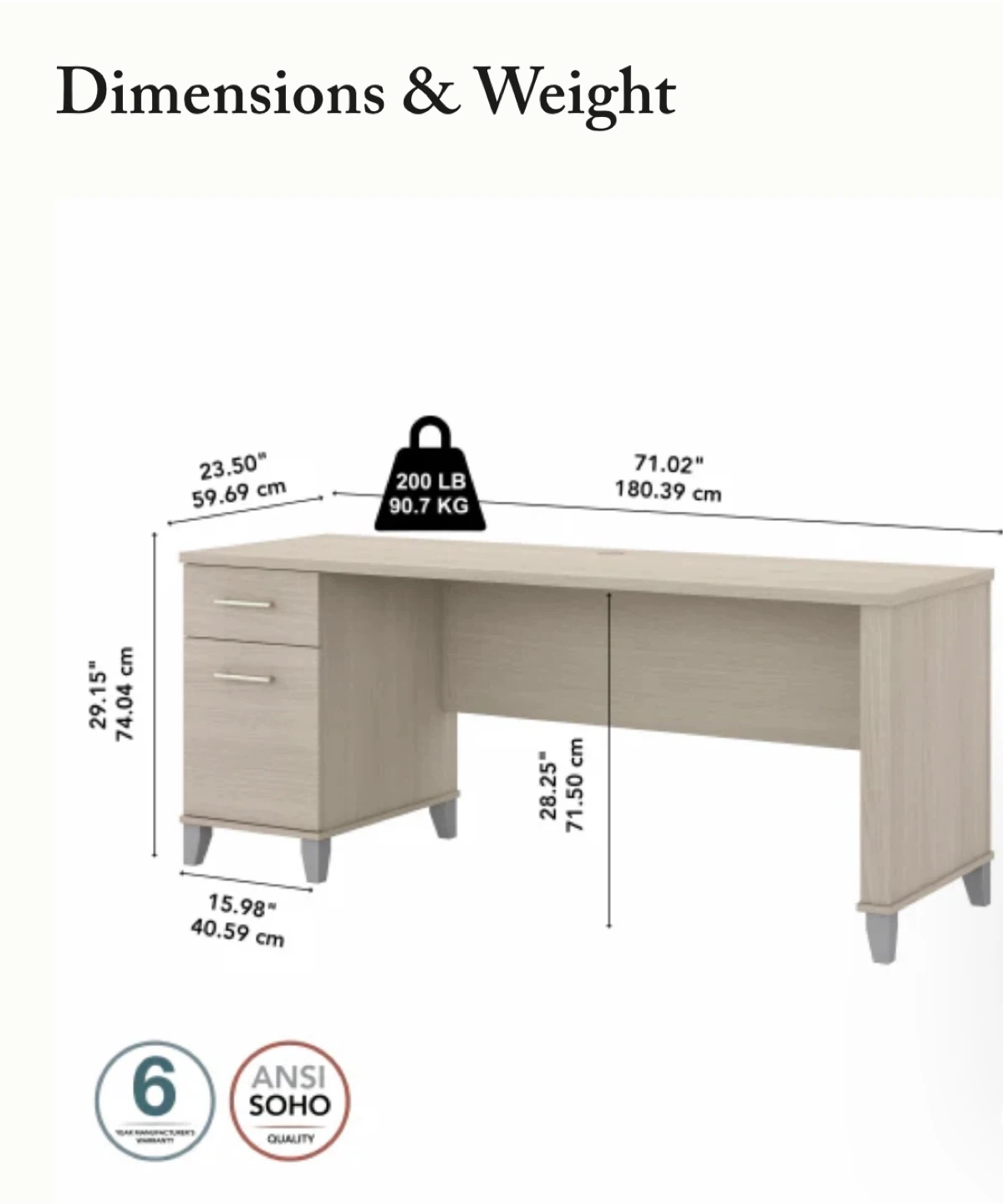 Bush Furniture Somerset 72” Office Desk with Drawers in Sand - photo 5