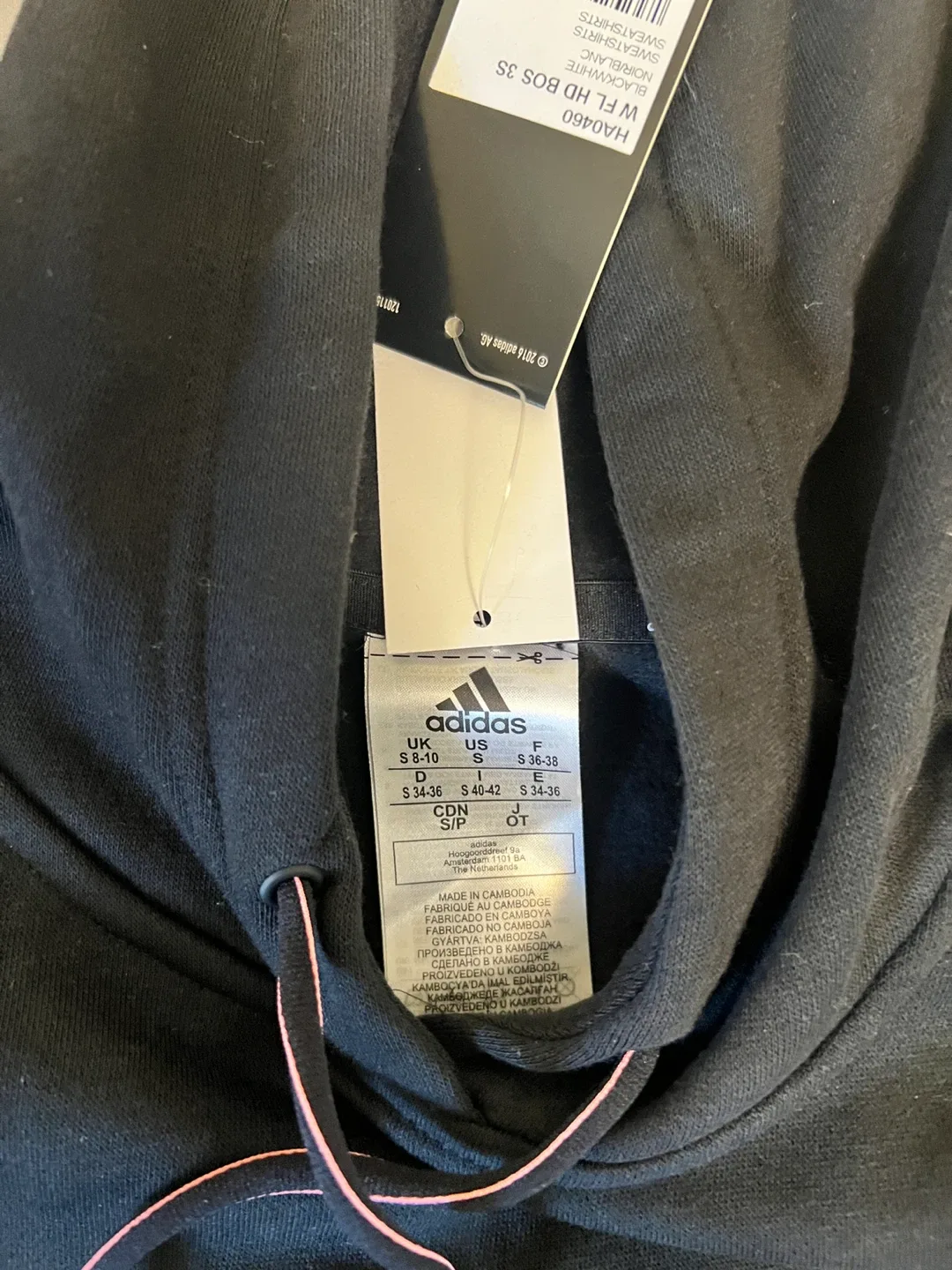 Adidas Black/White 3-Stripe Hoodie - Size S image indicator(2)