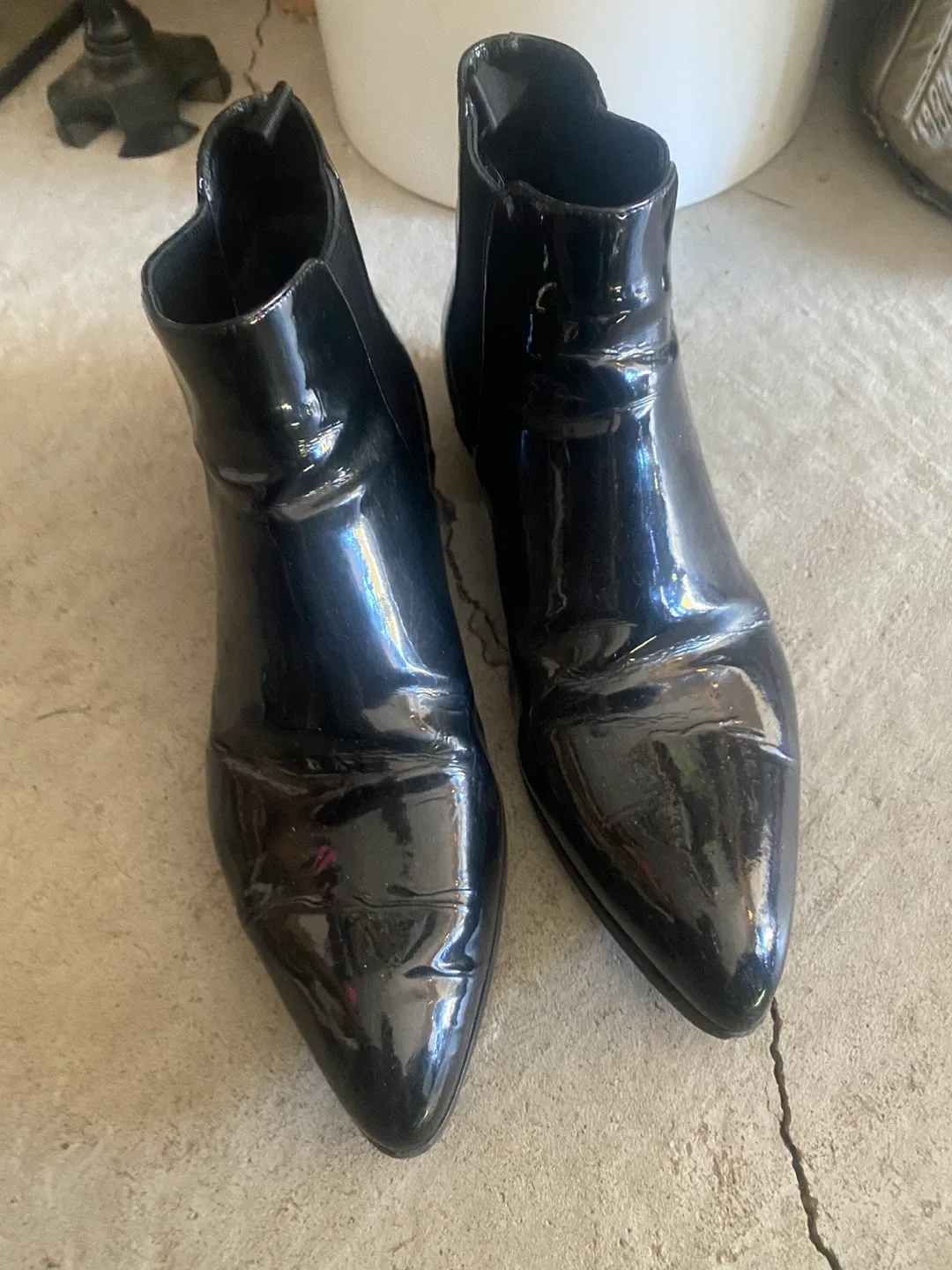 Prada Black Patent Leather Ankle Boots - Size 38.5 image indicator(2)