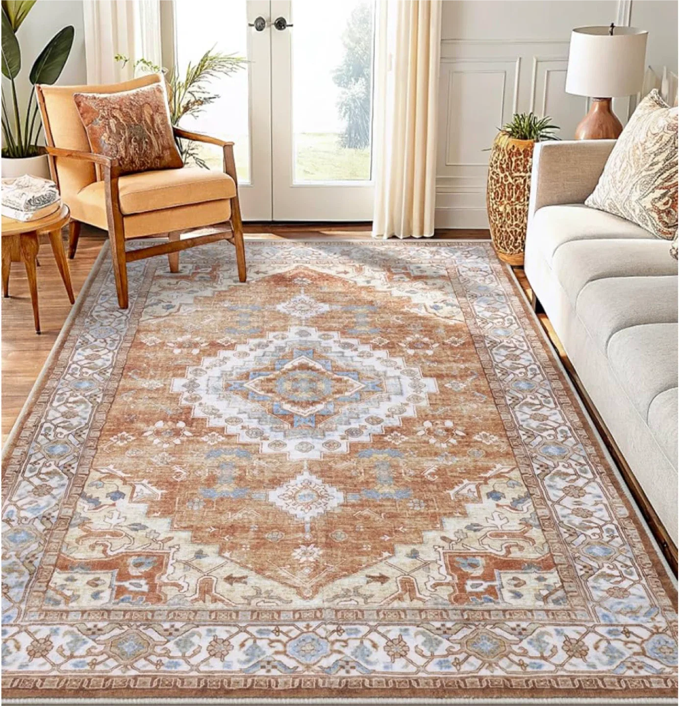 5x7 ft Area Rug - Brown, Blue, White thumbnail