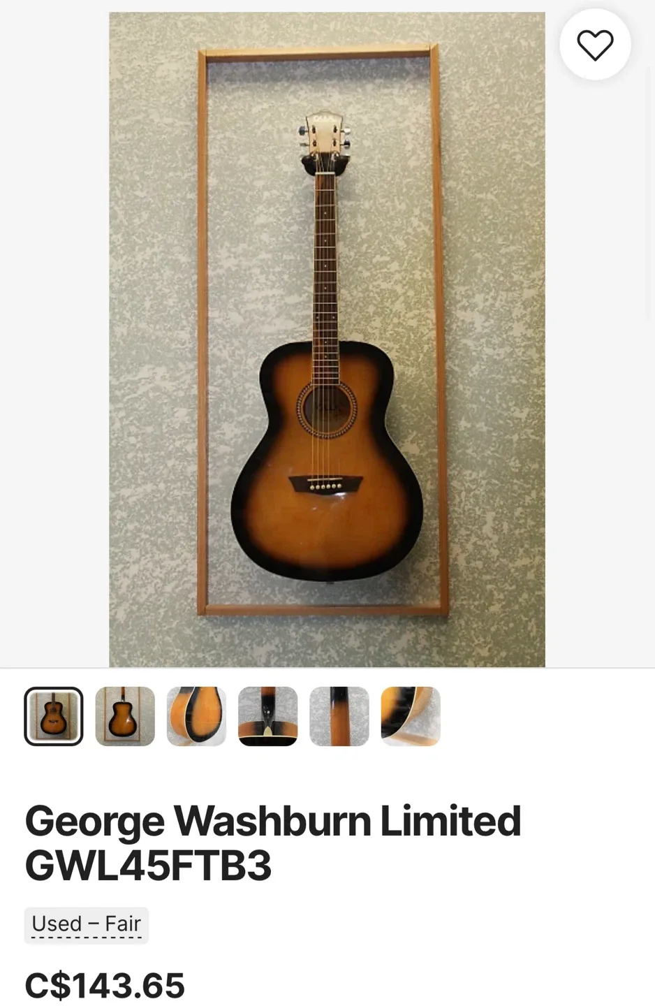 George Washburn Limited GWL45FTB3 Guitar *stand not included* image indicator(3)