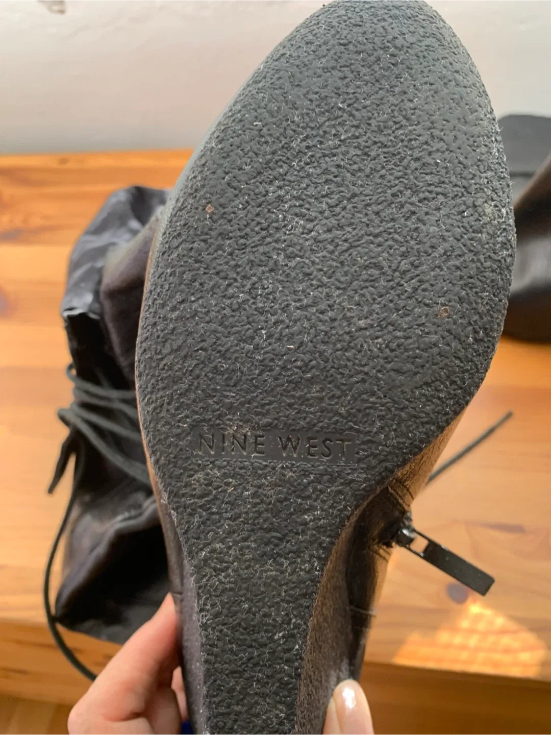 Nine West Black Leather Over-the-Knee Wedge Boots image indicator(4)