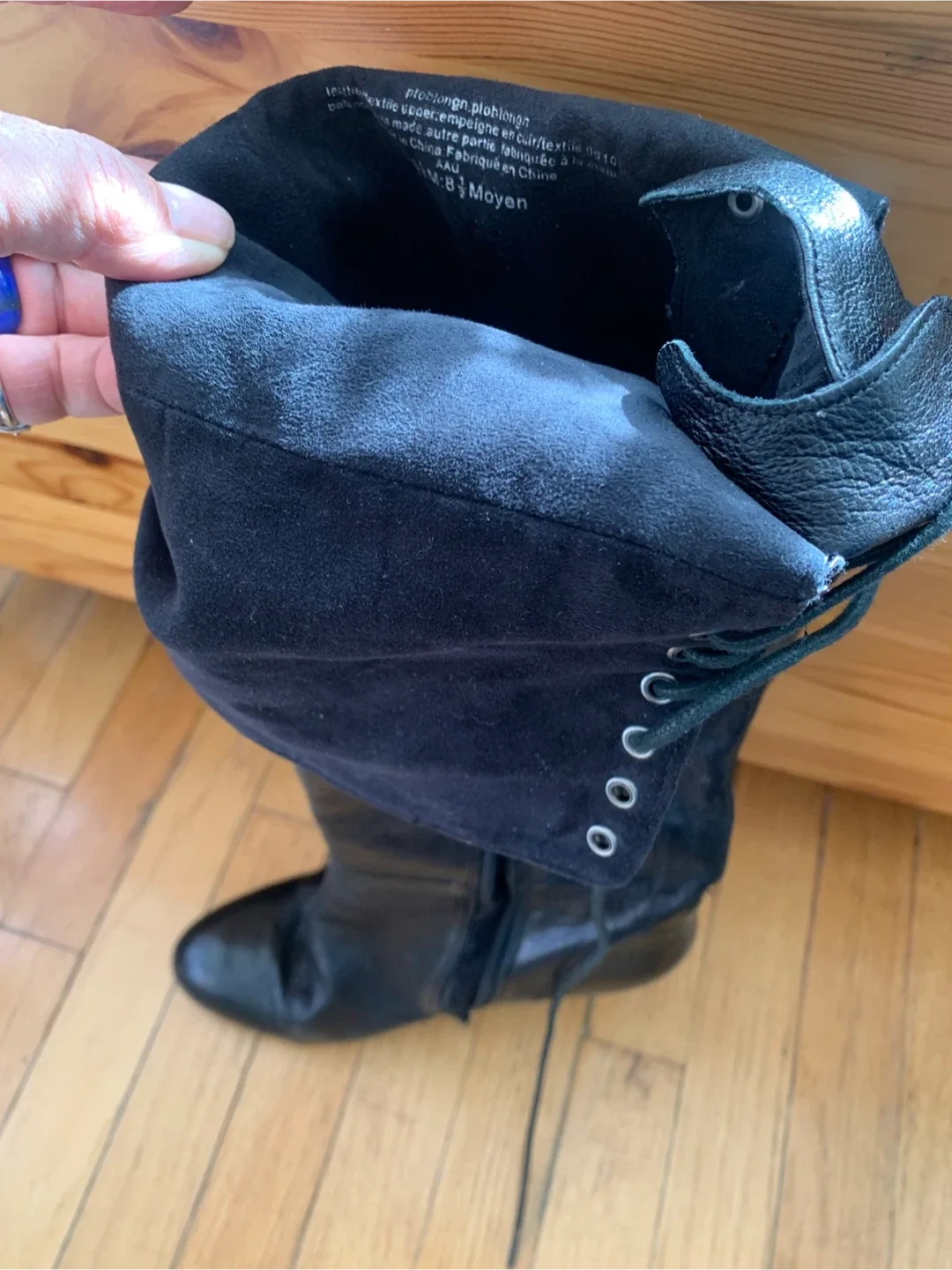 Nine West Black Leather Over-the-Knee Wedge Boots image indicator(5)