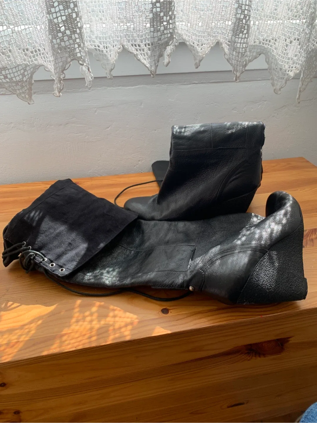 Nine West Black Leather Over-the-Knee Wedge Boots image indicator(3)