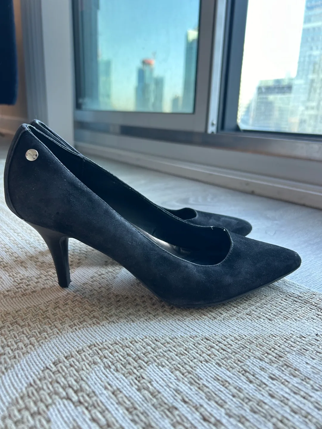 size 7 Calvin Klein Black Suede Heels image indicator(2)