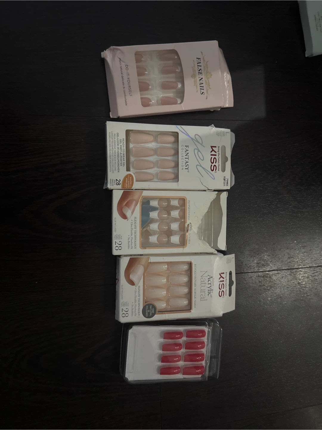5 assorted False Nails - Kiss, Revolution, Acrylic Natural