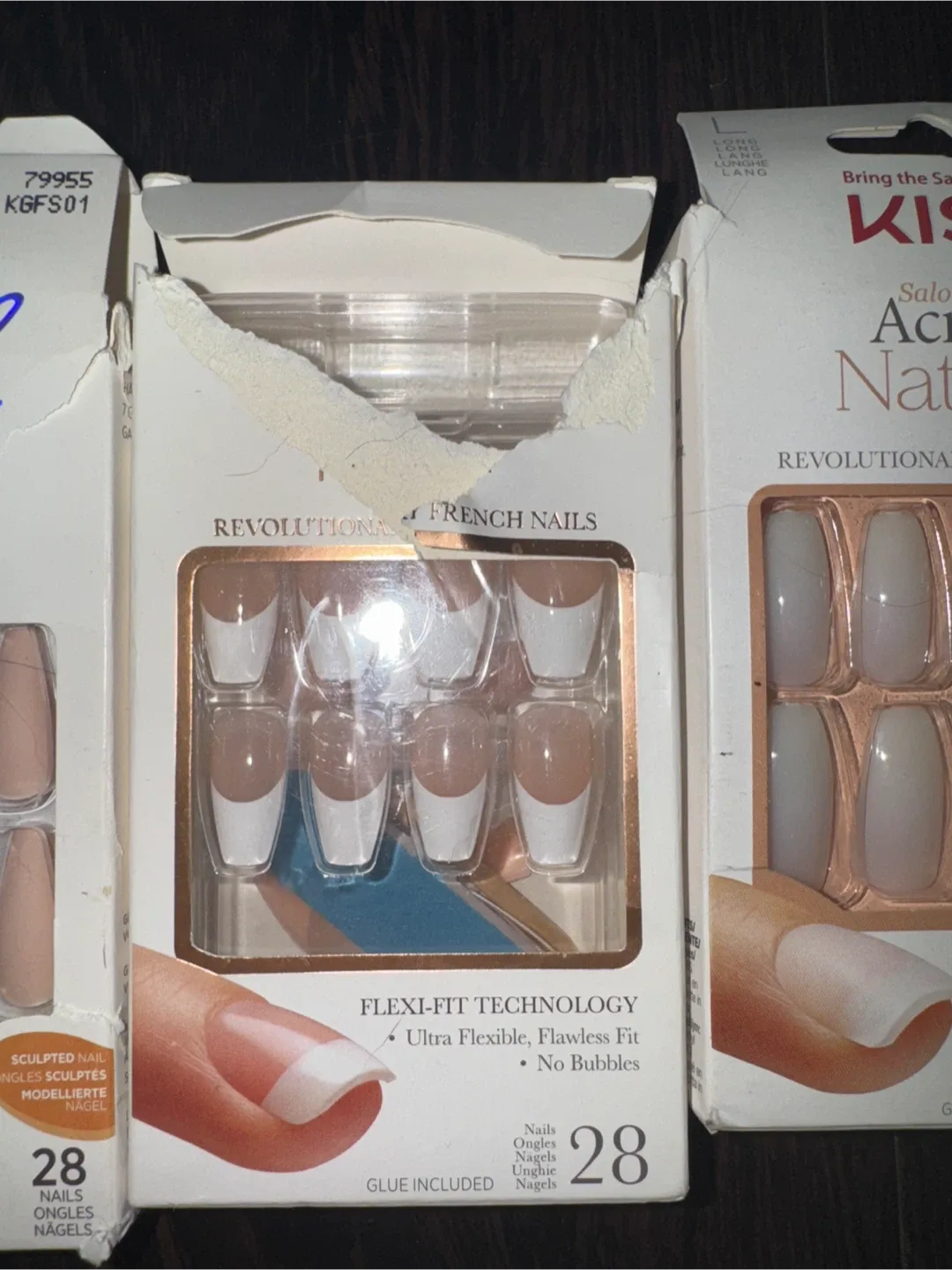 5 assorted False Nails - Kiss, Revolution, Acrylic Natural image indicator(5)