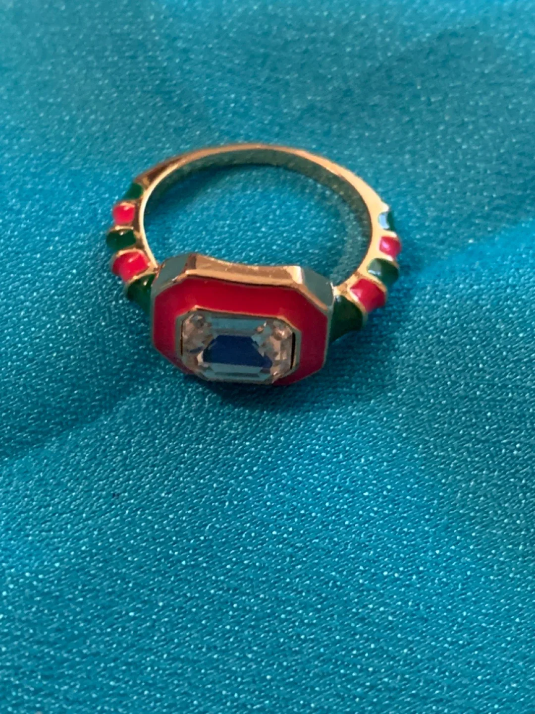 Ring - Gold tone with Red, Green and Clear Stone image indicator(2)