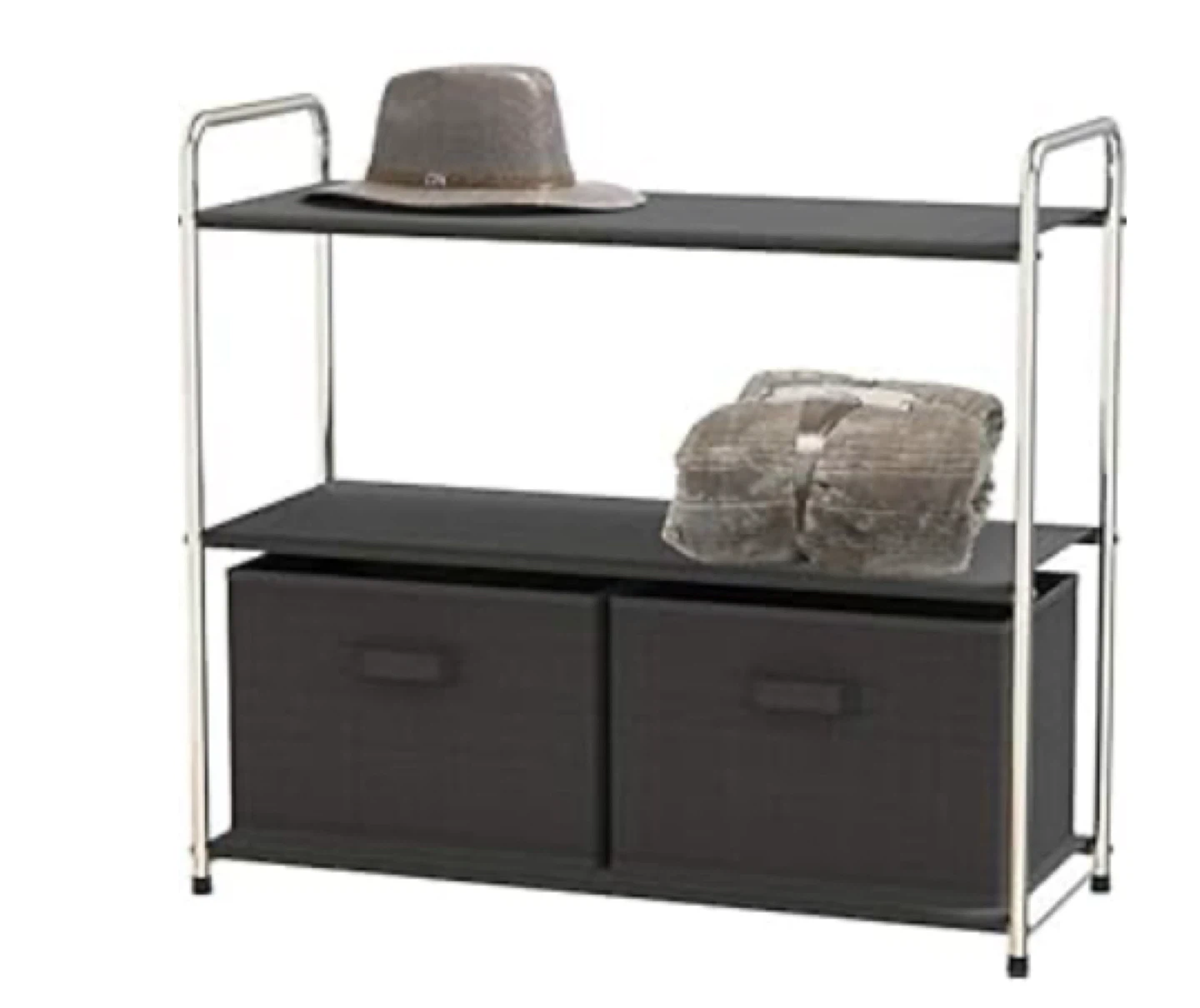 2-Tier Shelf with Fabric Bins - Black