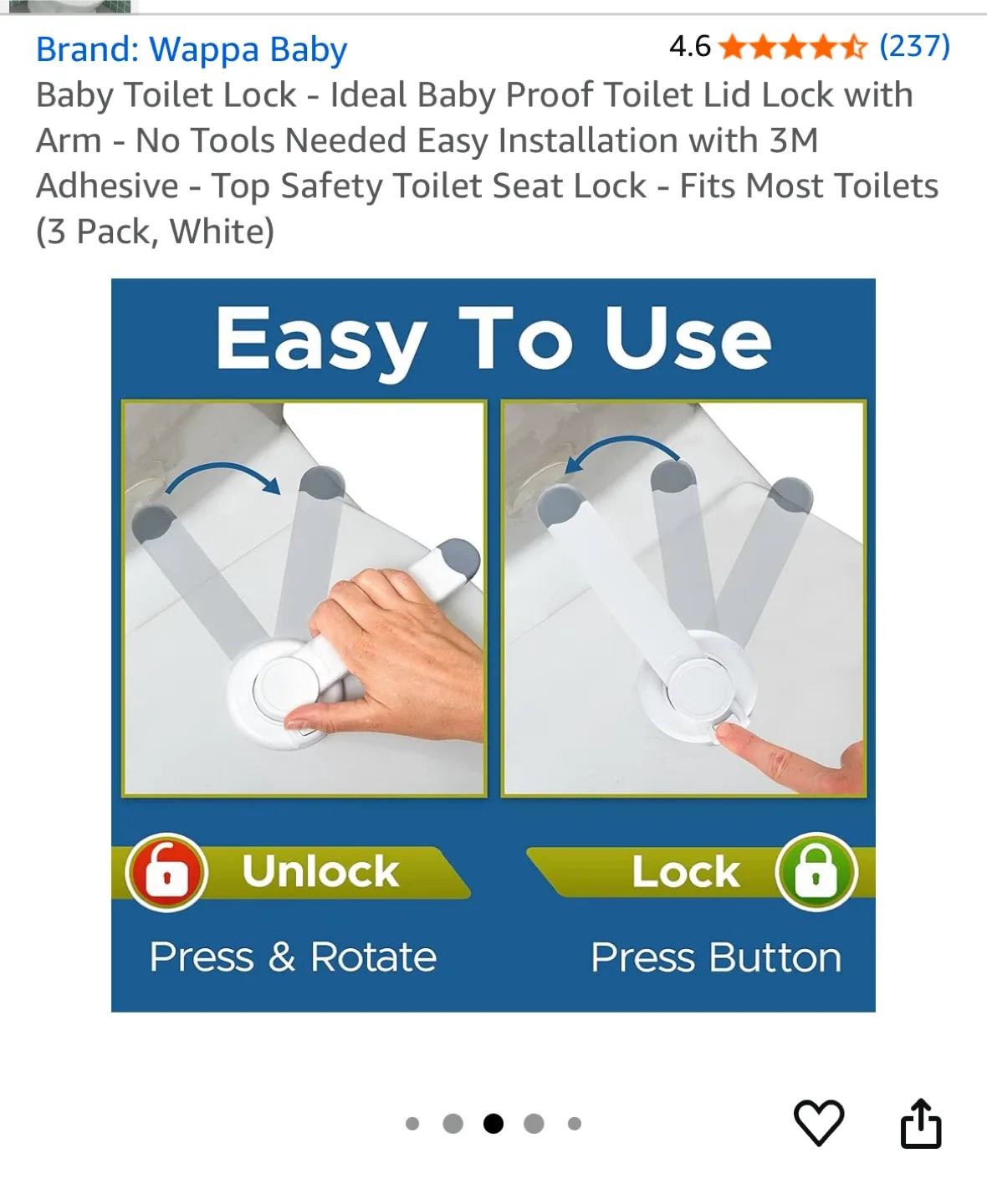 2 New Wappa Baby Toilet Lock (child proofing)(2-Pack) image indicator(4)