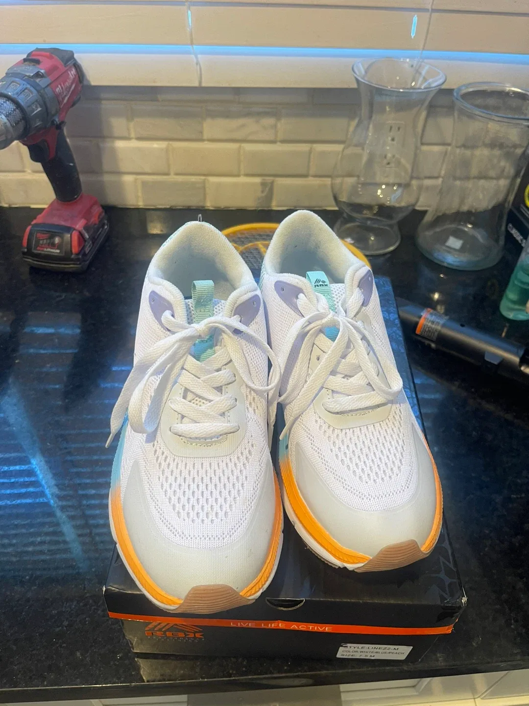 RBX Linez2-M White/Blue/Peach Shoes - Size 7.5