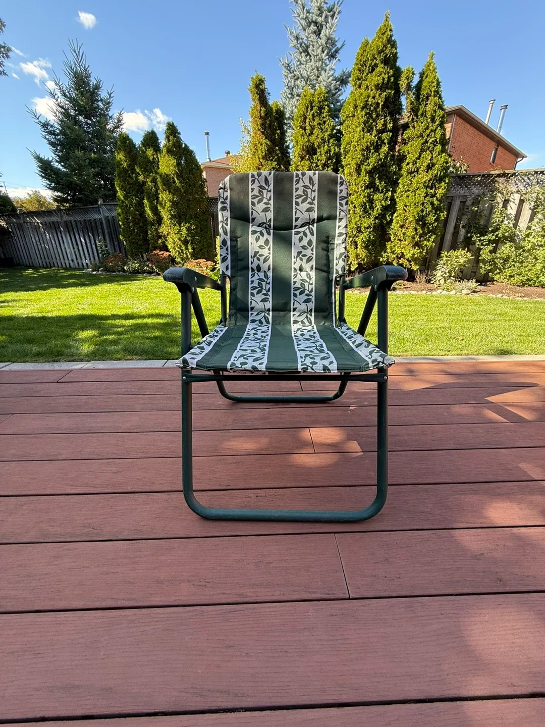 🧡Folding Camping Chair - Green & White Leaf Pattern image indicator(2)