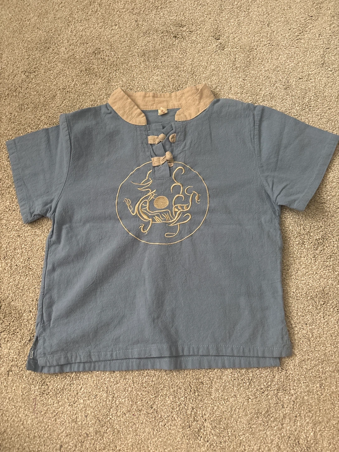 Kids' Blue Shirt & Beige Linen Shorts Set - photo 2