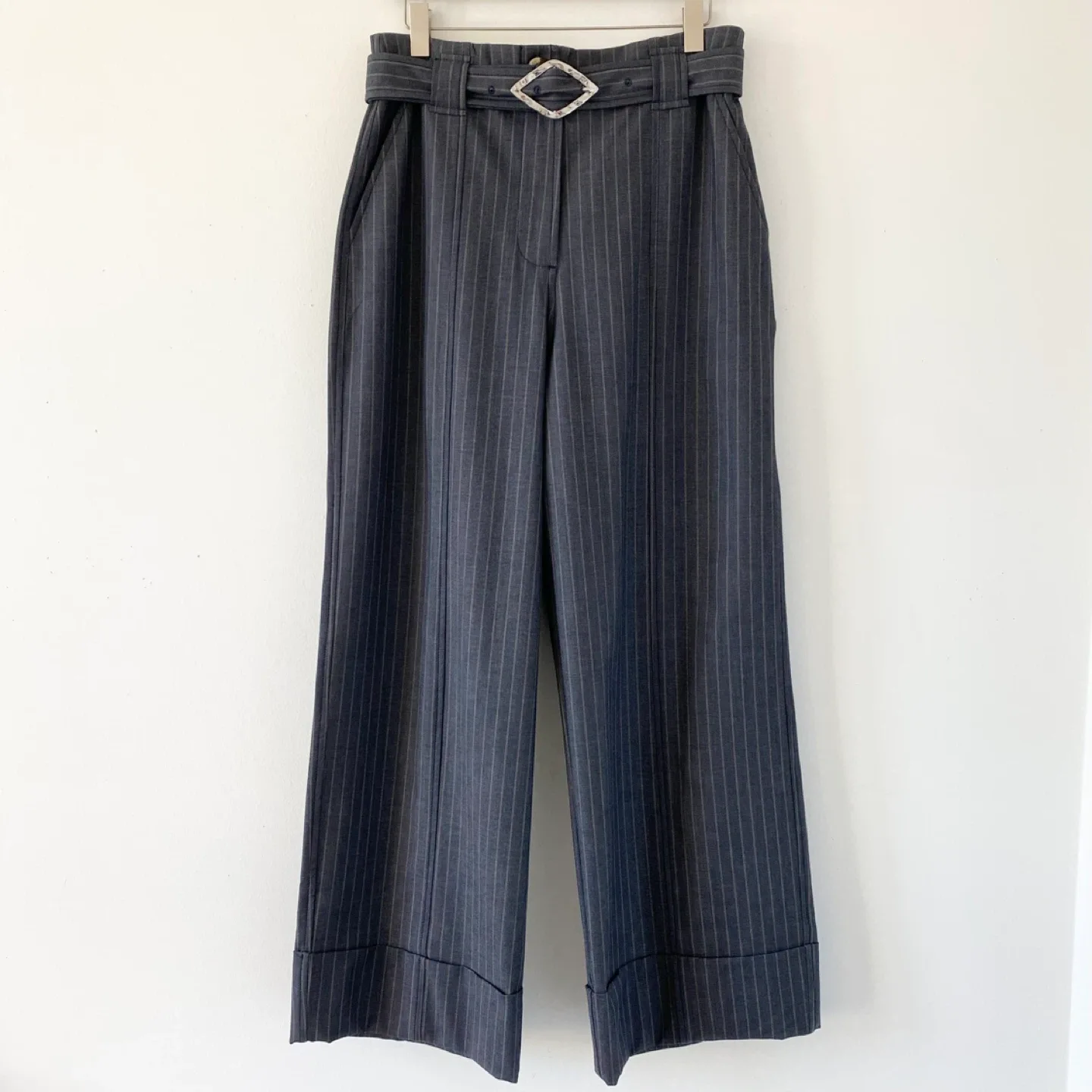 New Ganni Belted Wide Leg Trousers with Cuffs thumbnail