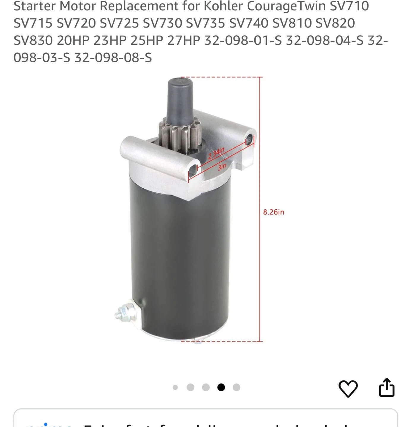 Kohler Courage Twin SV710-SV820 Starter Motor - photo 5