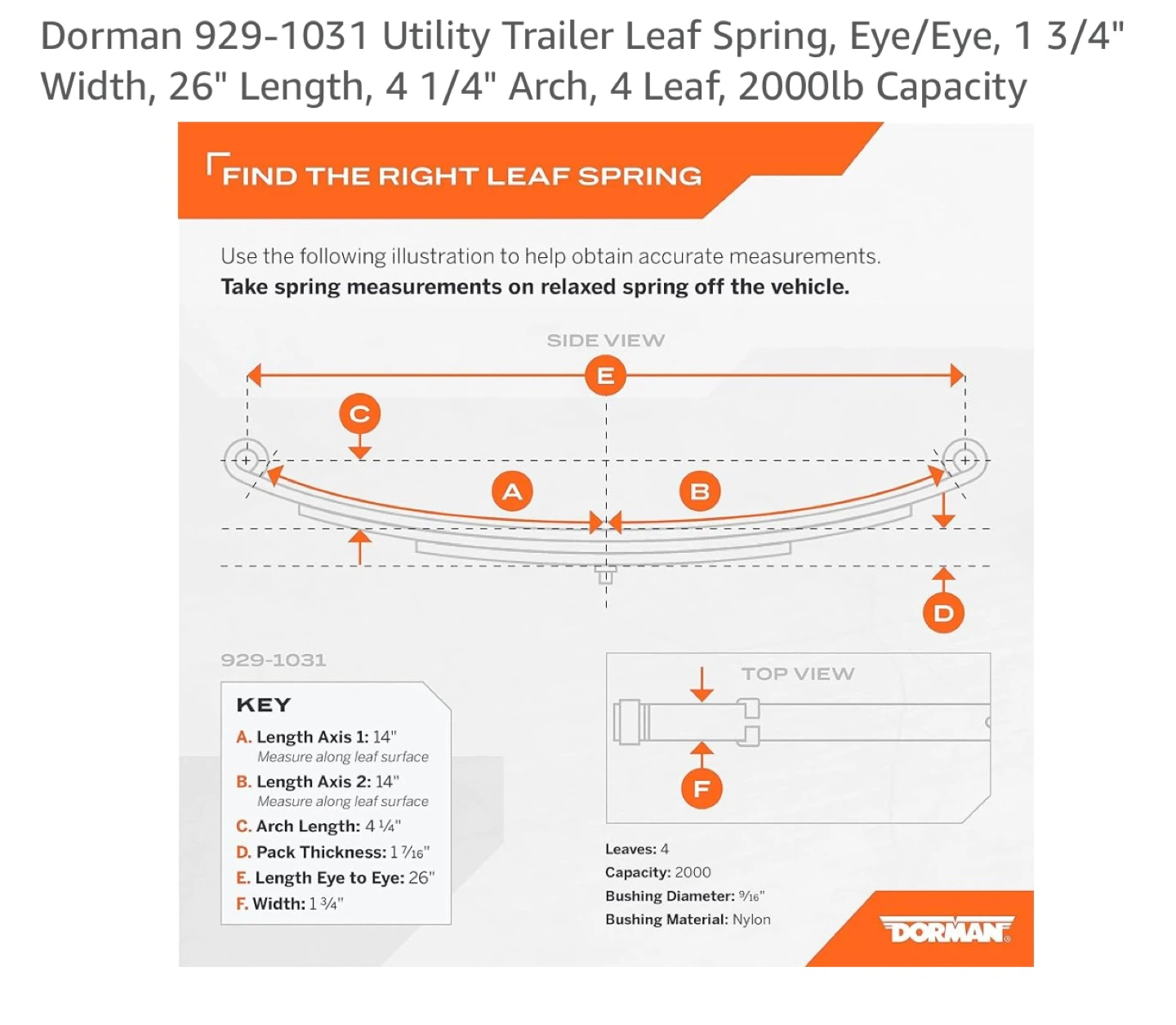 Dorman 929-1031 Utility Trailer Leaf Spring - photo 3