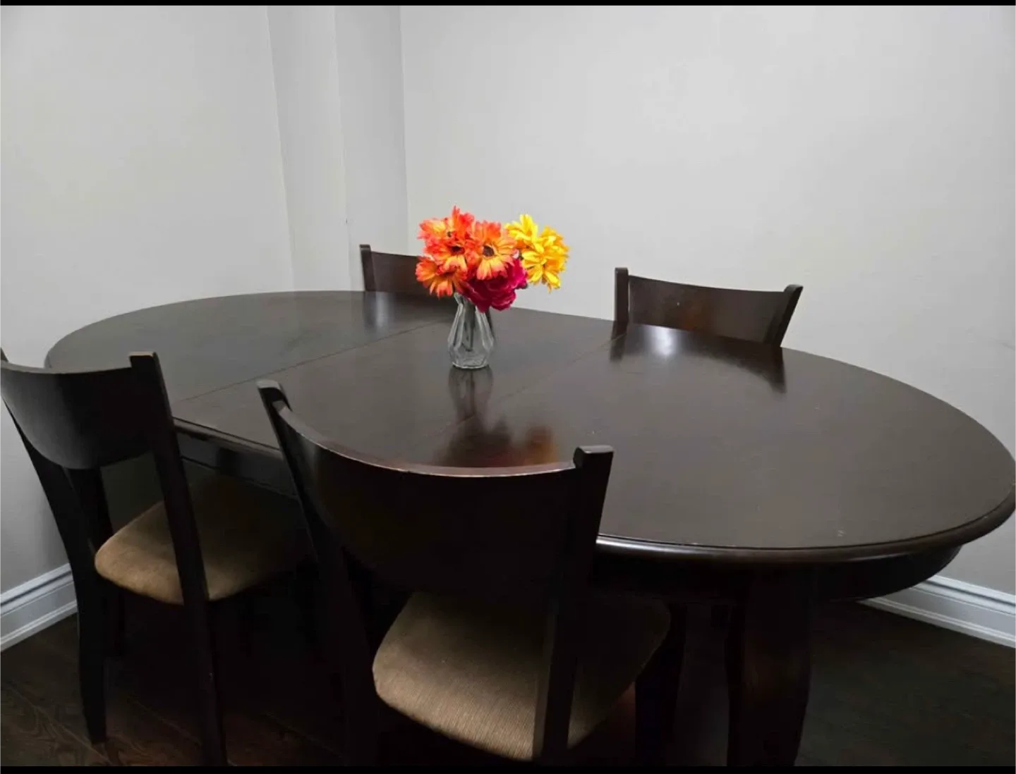 Dark Brown Oval Dining Table with 4 Chairs thumbnail