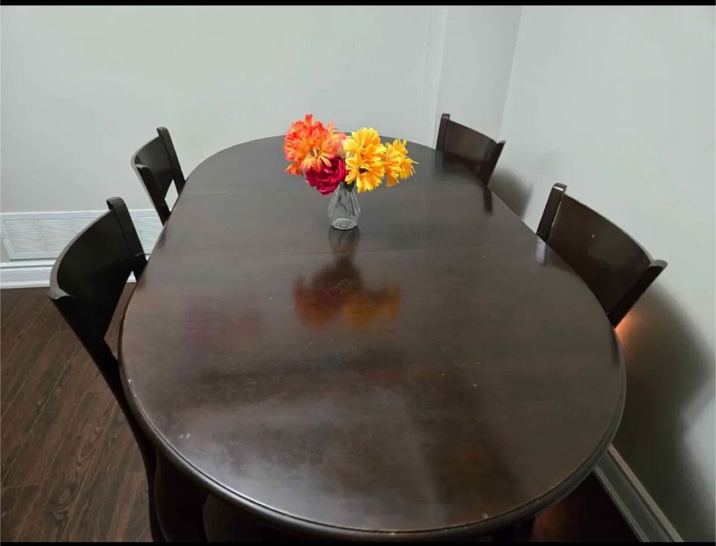 Dark Brown Oval Dining Table with 4 Chairs image indicator(4)