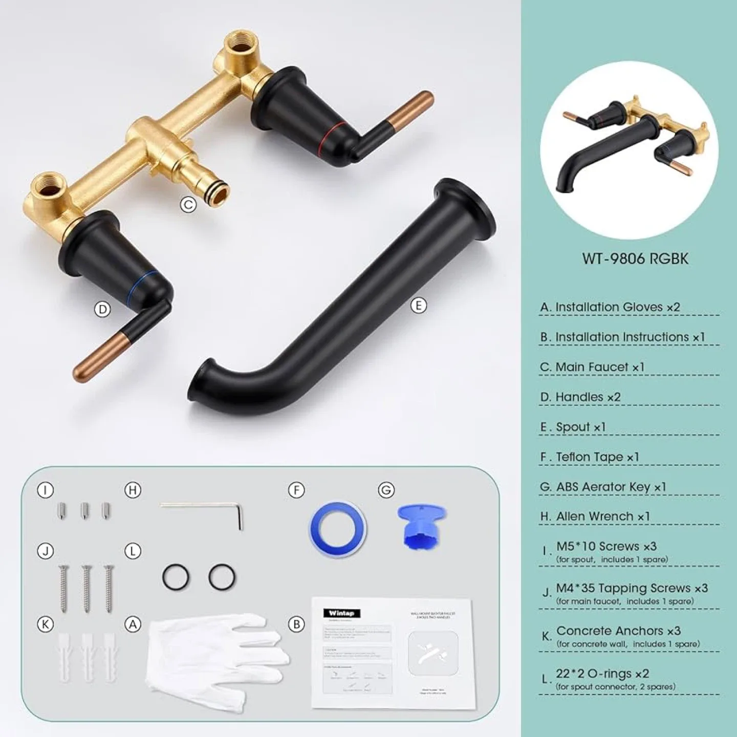 Wall Mount Tub Faucet - Matte Black/Brass image indicator(2)