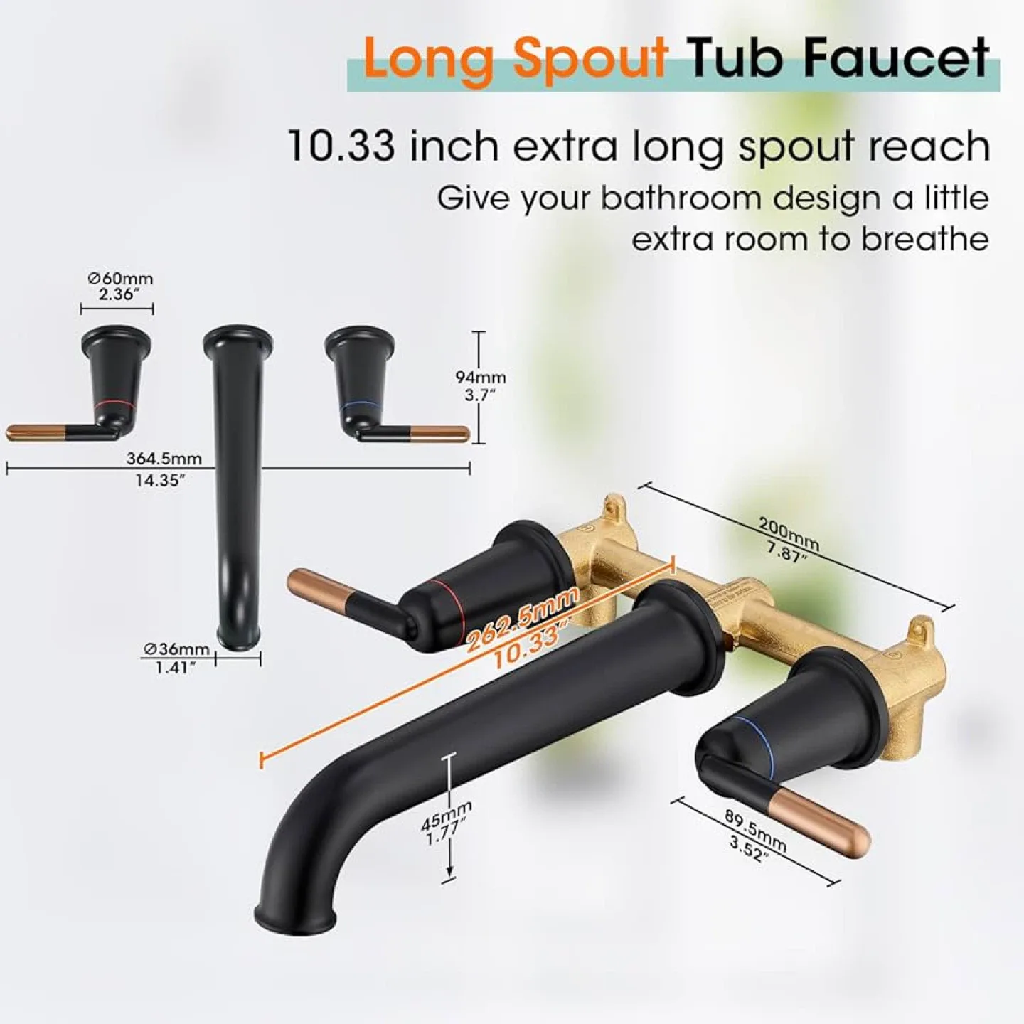 Wall Mount Tub Faucet - Matte Black/Brass thumbnail