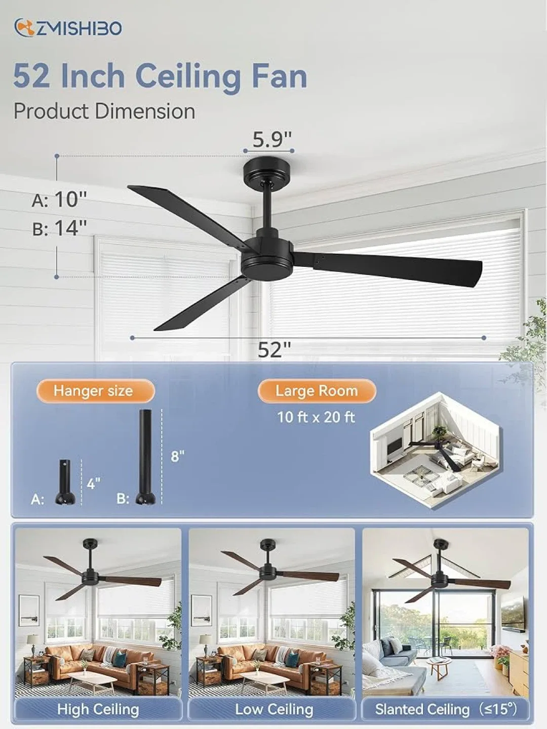 ZMISHIBO 52 Inch Ceiling Fan image indicator(5)