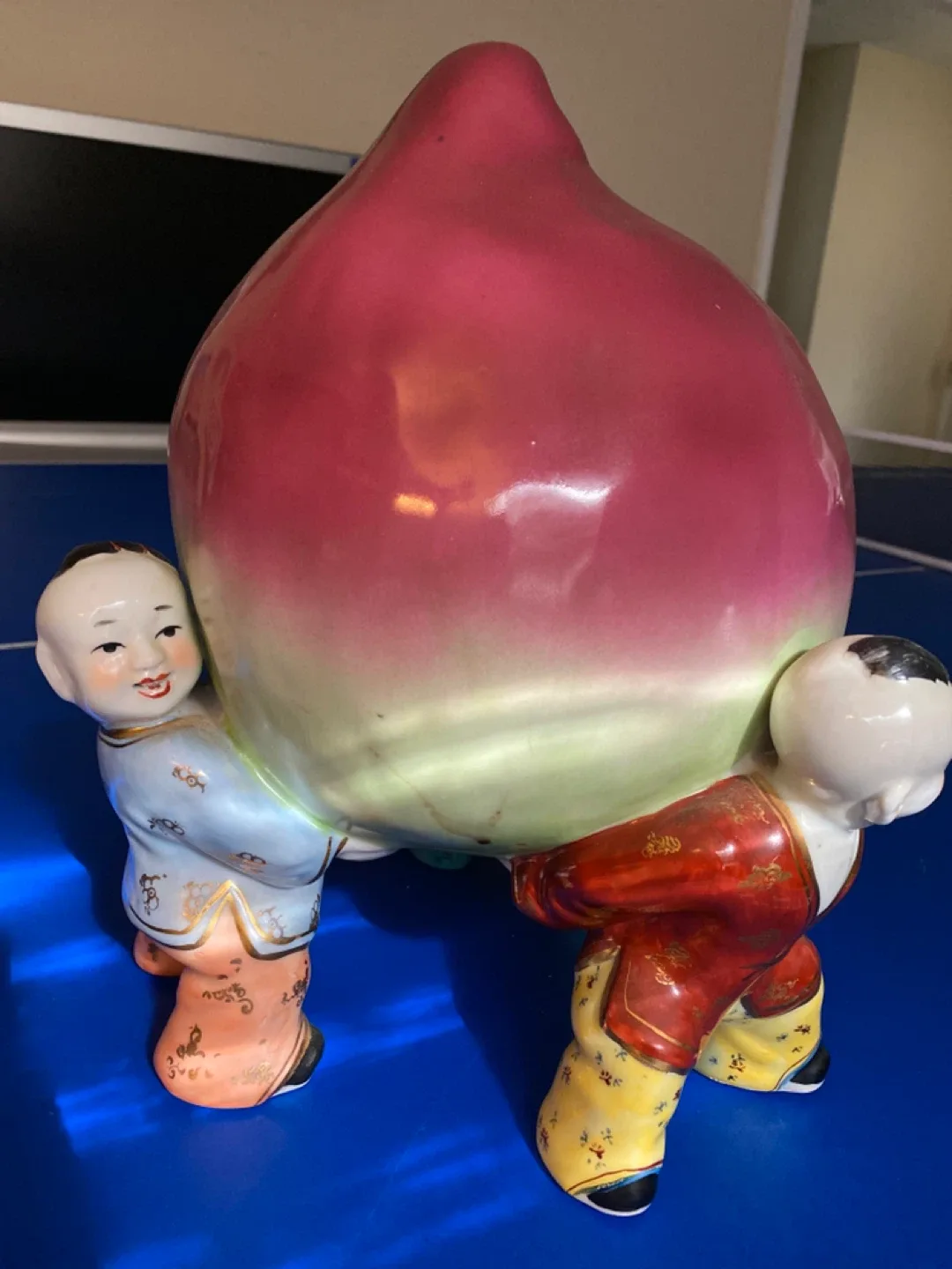 Vintage Chinese Peach Figurine with Boys image indicator(3)