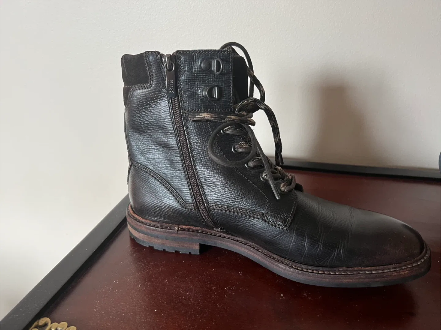 BOSS Brown Leather Lace-Up Boots image indicator(3)