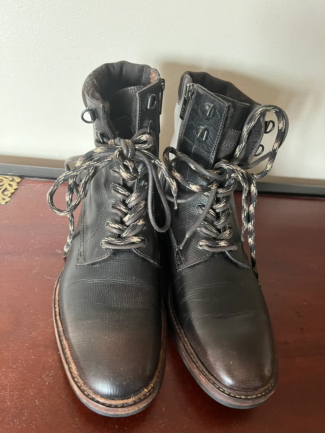 BOSS Brown Leather Lace-Up Boots image indicator(6)