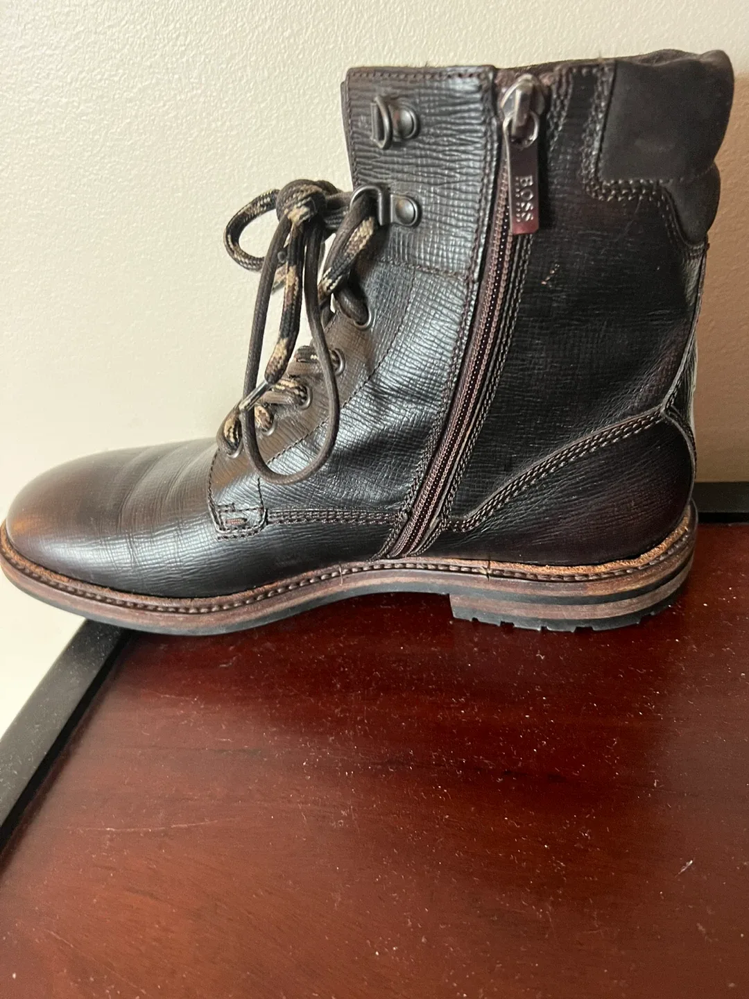 BOSS Brown Leather Lace-Up Boots image indicator(9)