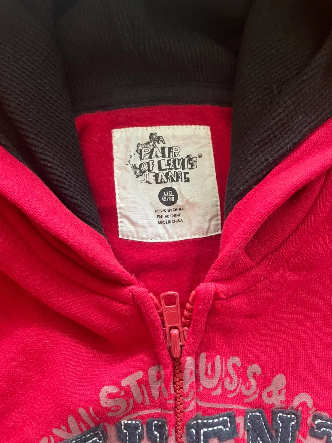 Levi's Jeans Red Zip-Up Hoodie, Size L (16/18) thumbnail