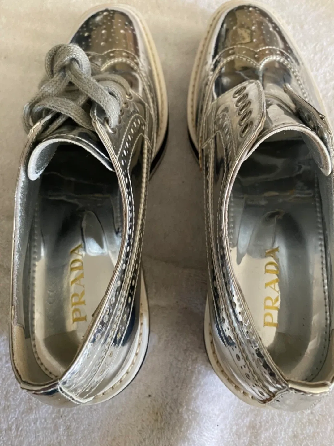 Prada Silver Patent Leather Platform Sneakers IT 40 image indicator(5)