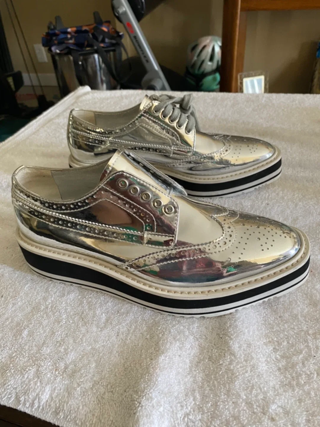 Prada Silver Patent Leather Platform Sneakers IT 40 thumbnail