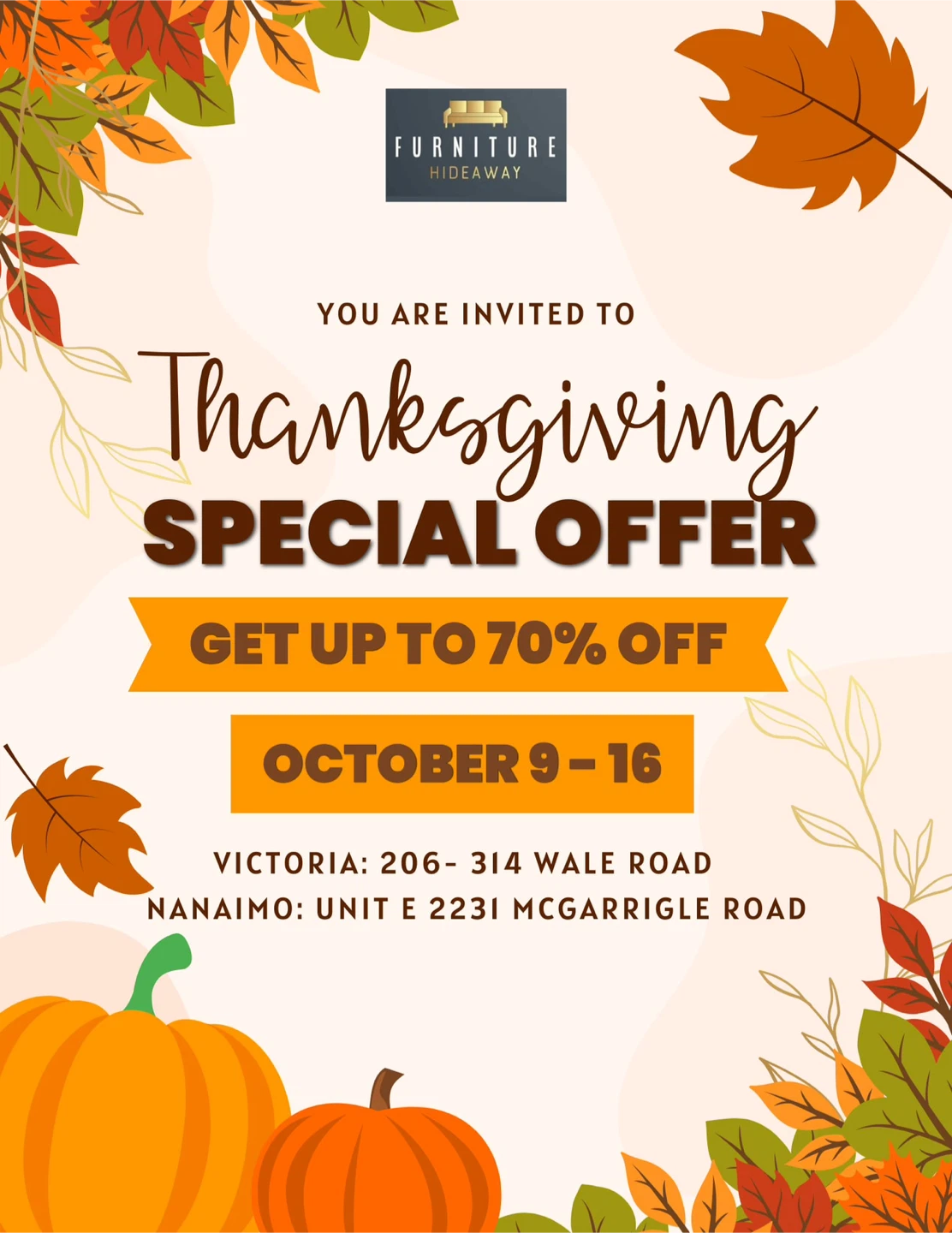 ✨Thanksgiving SPECIAL OFFER 🛋️ Up to 70% OFF‼️ *October 9-16*