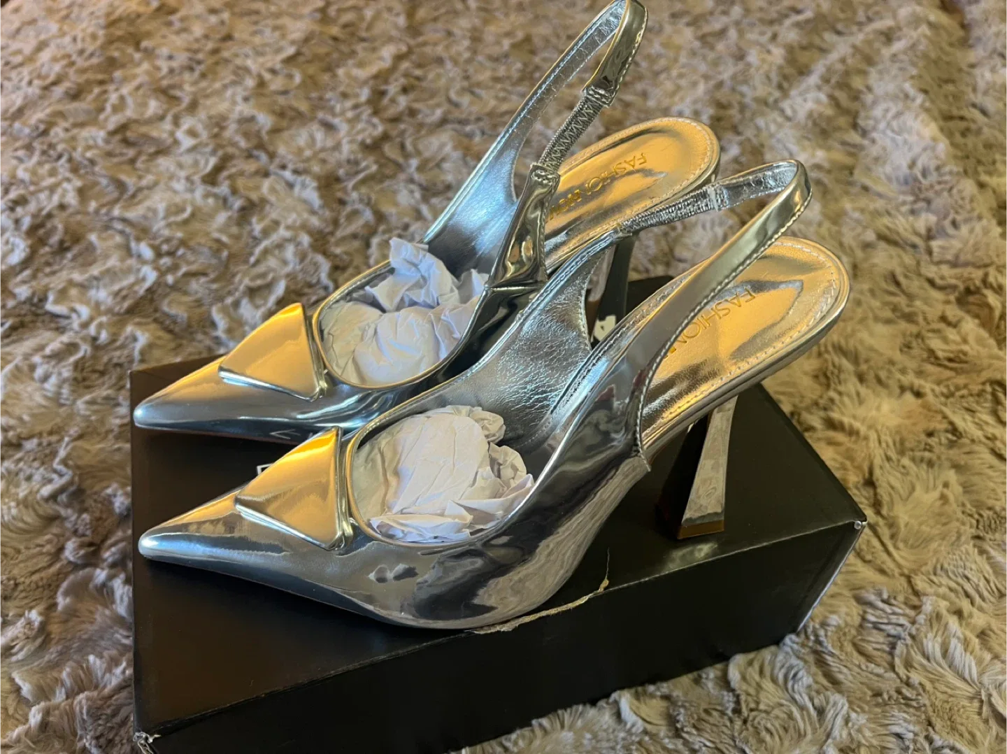 Fashion Nova Silver Heels - Size 7.5 image indicator(2)
