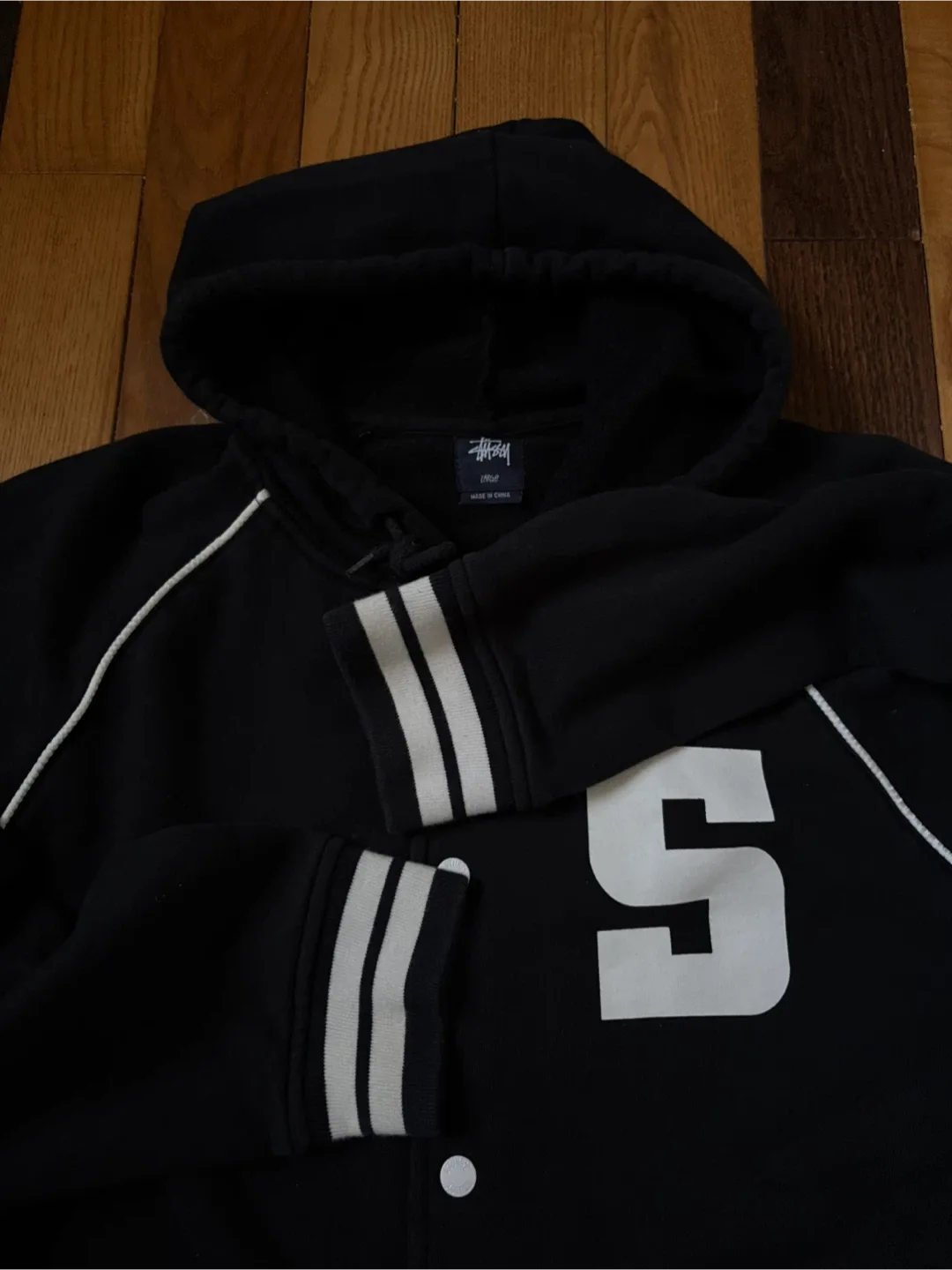 Stussy S logo Letterman hoodie jacket L 90s skate palace ftp image indicator(3)