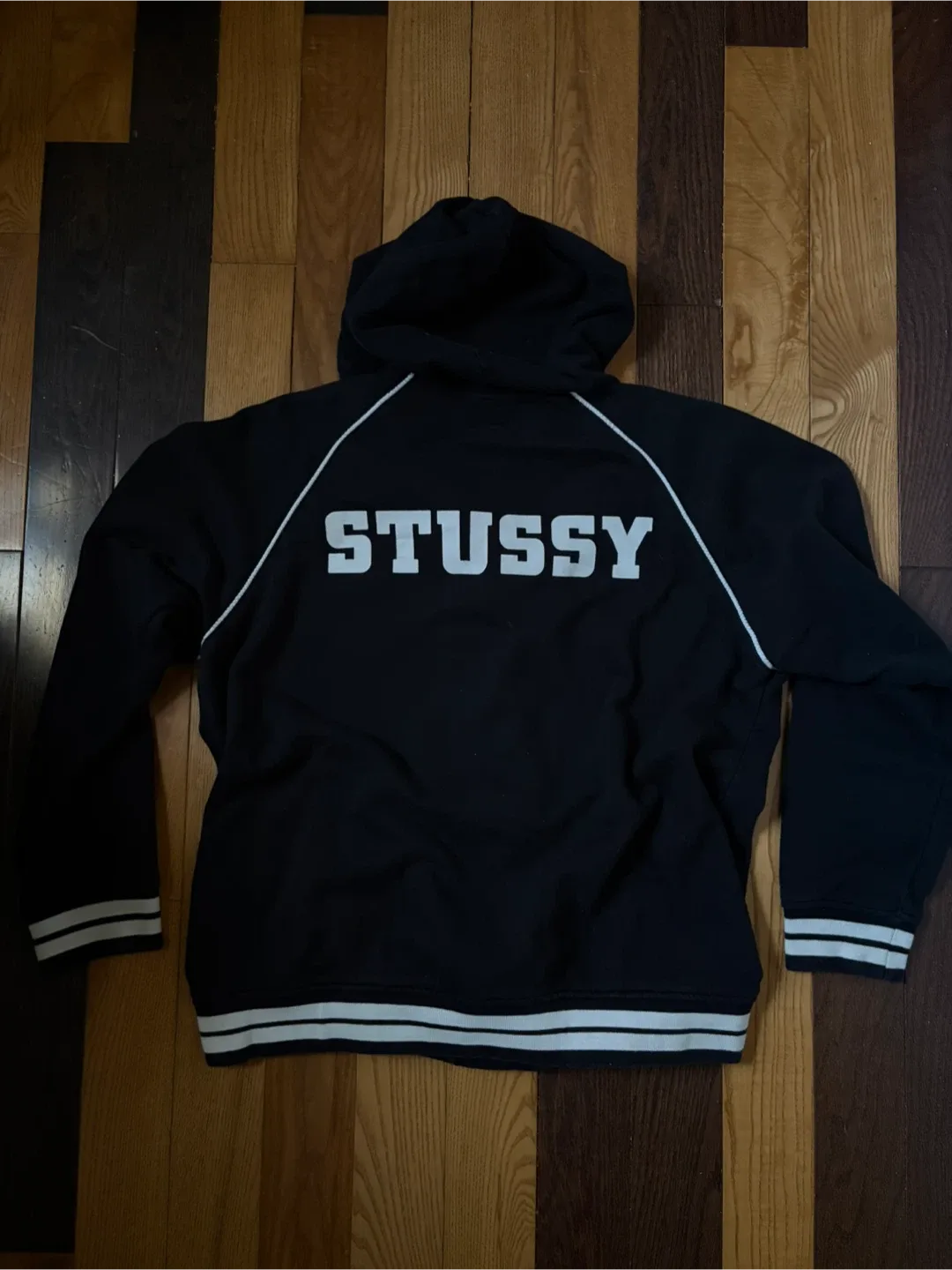 Stussy S logo Letterman hoodie jacket L 90s skate palace ftp image indicator(5)