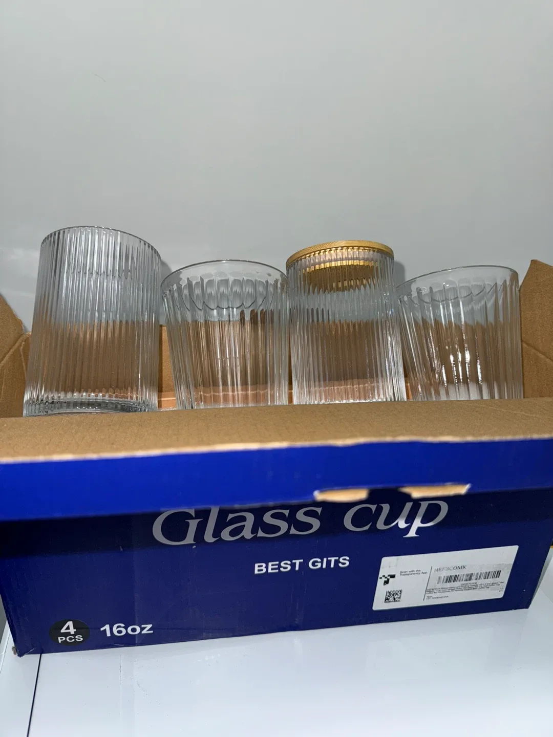 Hefbcomk Ribbed Glassware 16oz Set of 4 thumbnail