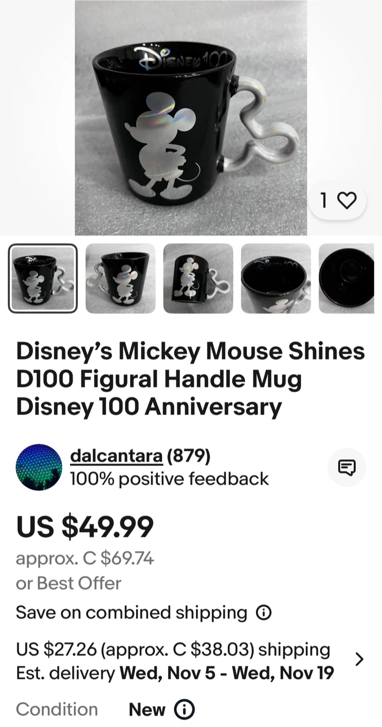 Disney Mickey Figural Handle Mug 💯 Anniversary Iridescent