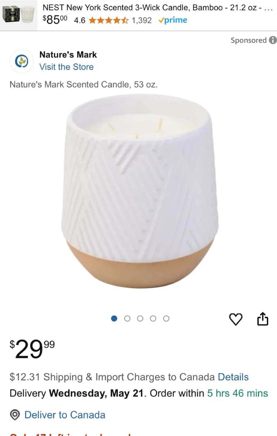 🧡 Nature's Mark 53 oz Scented Candle - Sandalwood thumbnail