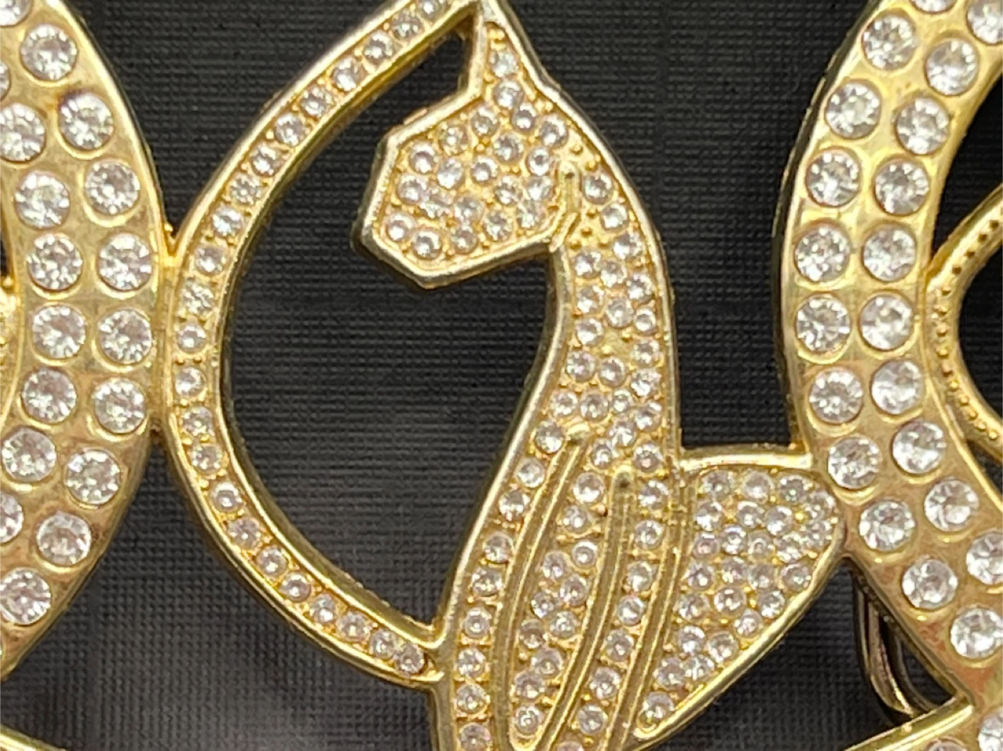 Gold Tone Rhinestone Cat Belt Buckle - photo 3
