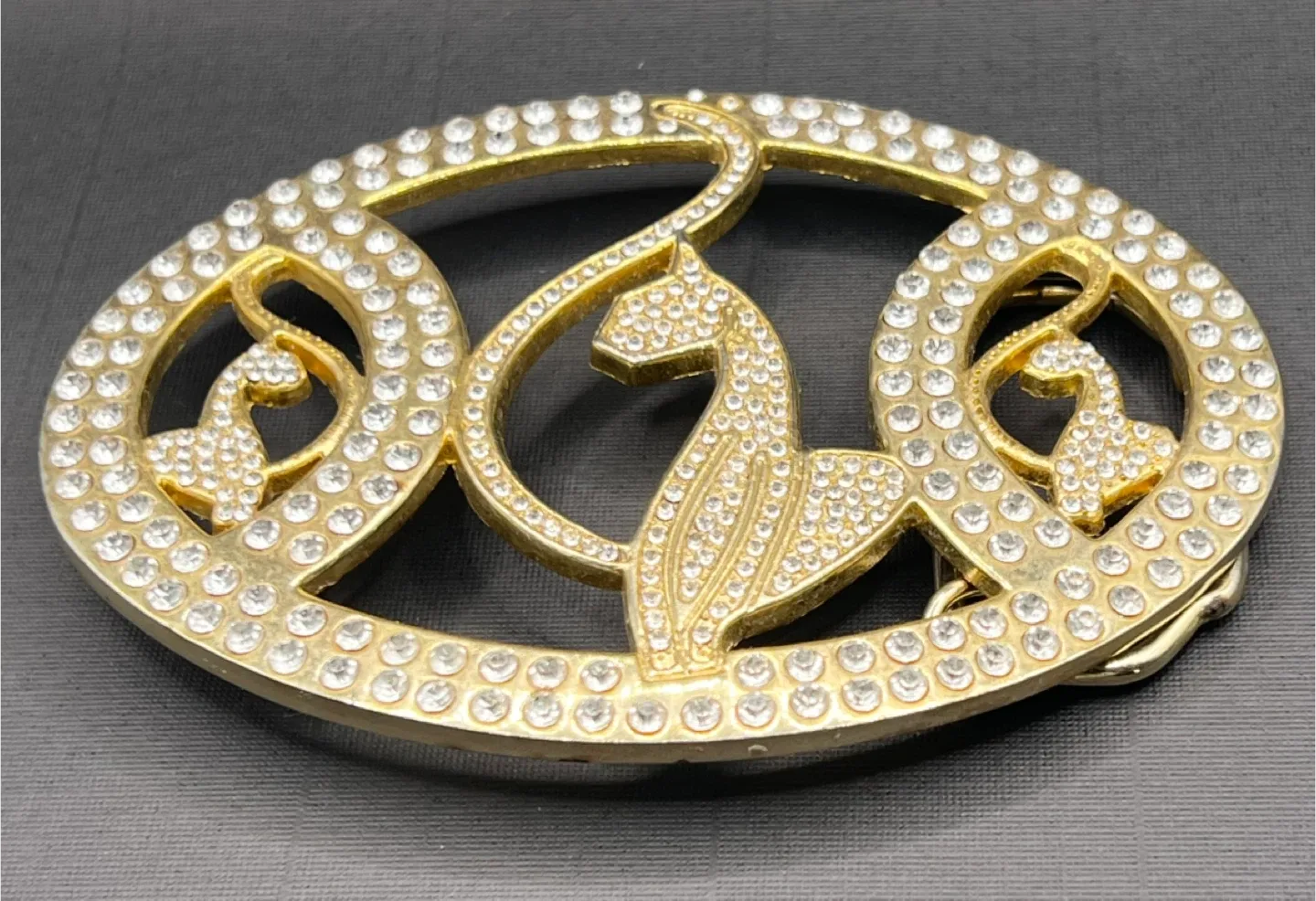 Gold Tone Rhinestone Cat Belt Buckle image indicator(7)