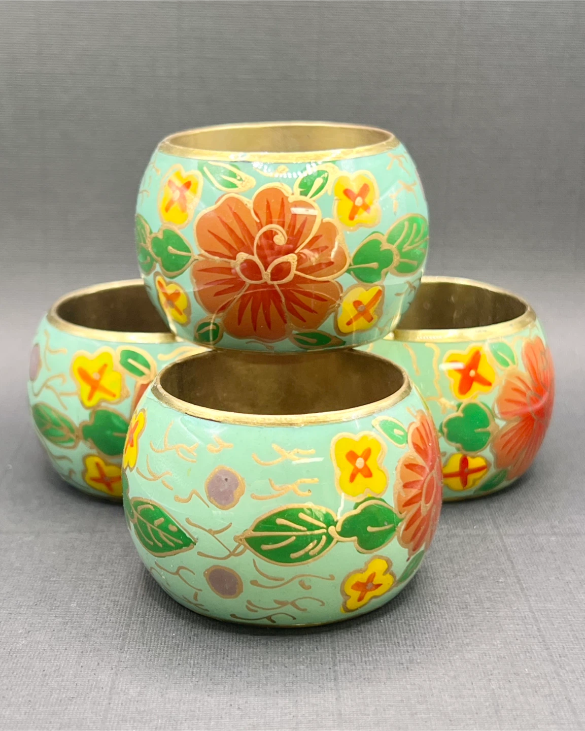 Vintage Pier 1 Floral Napkin Rings - Set of 4