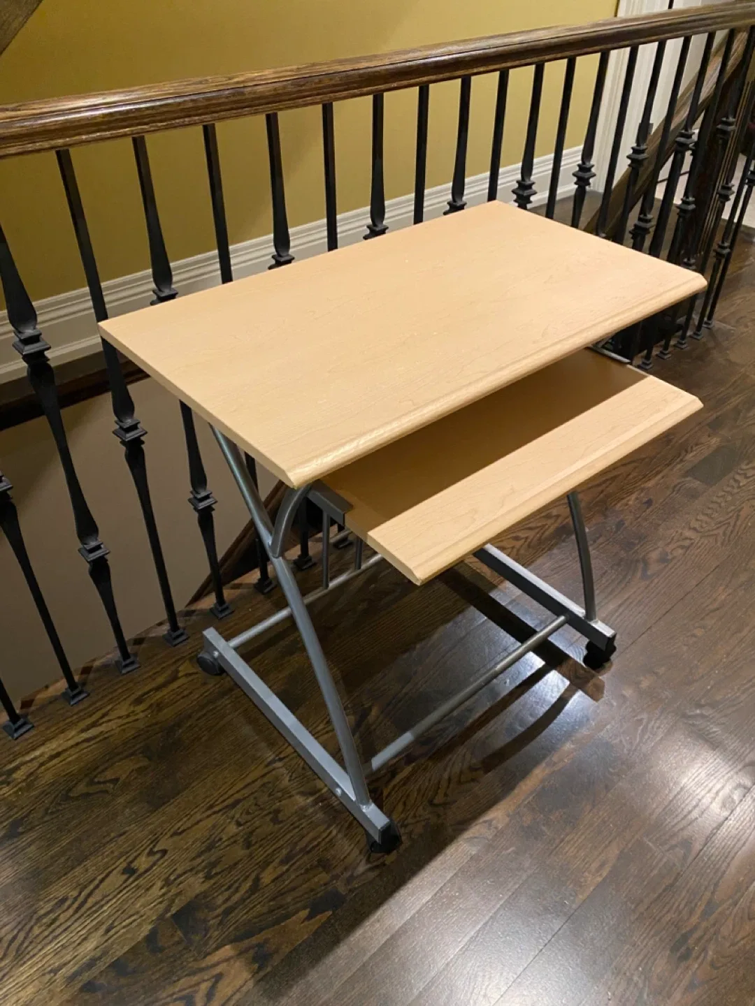 Rolling Laptop Desk - Light Wood & Silver Frame