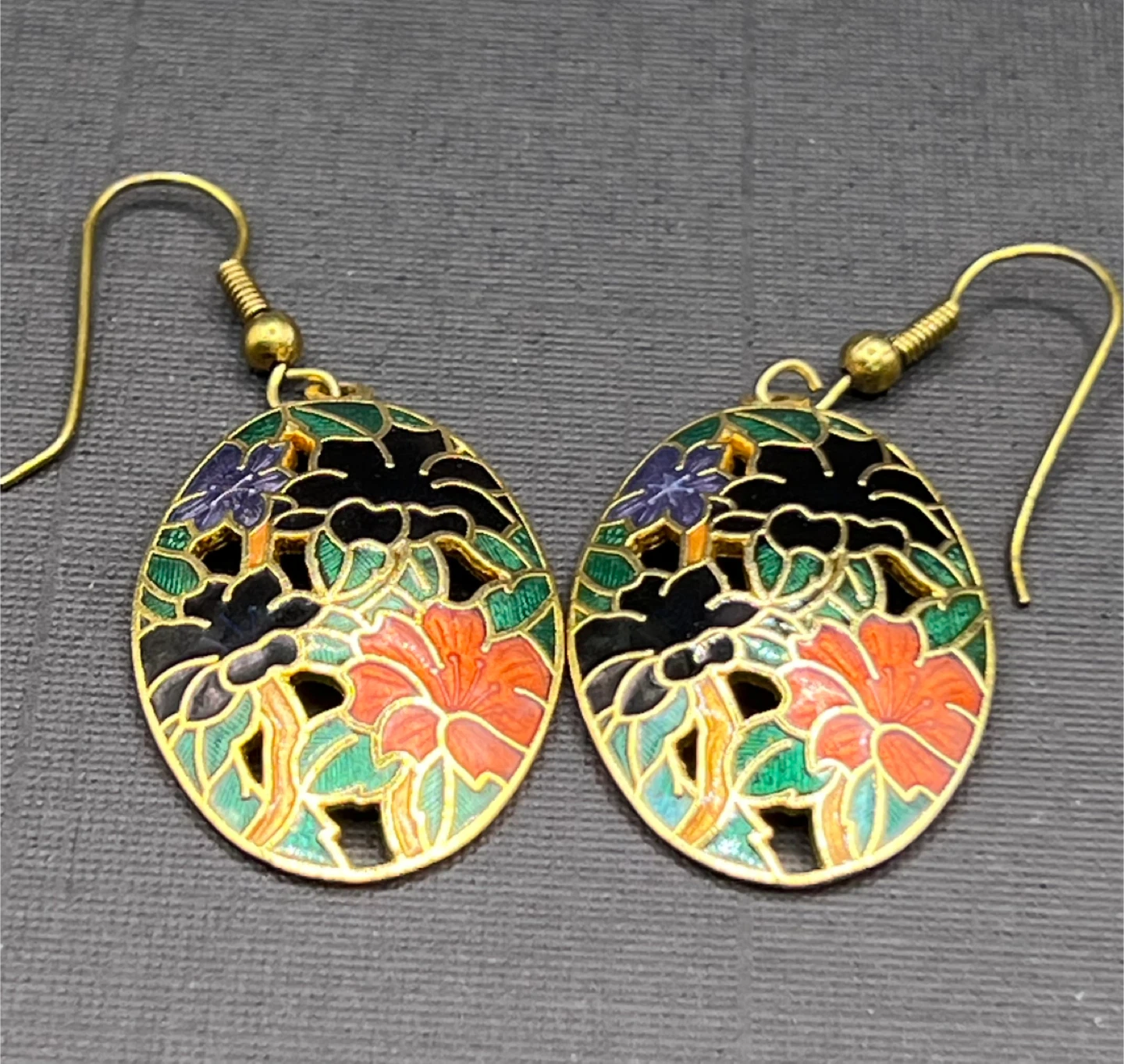 Vintage Floral Cloisonné Earrings