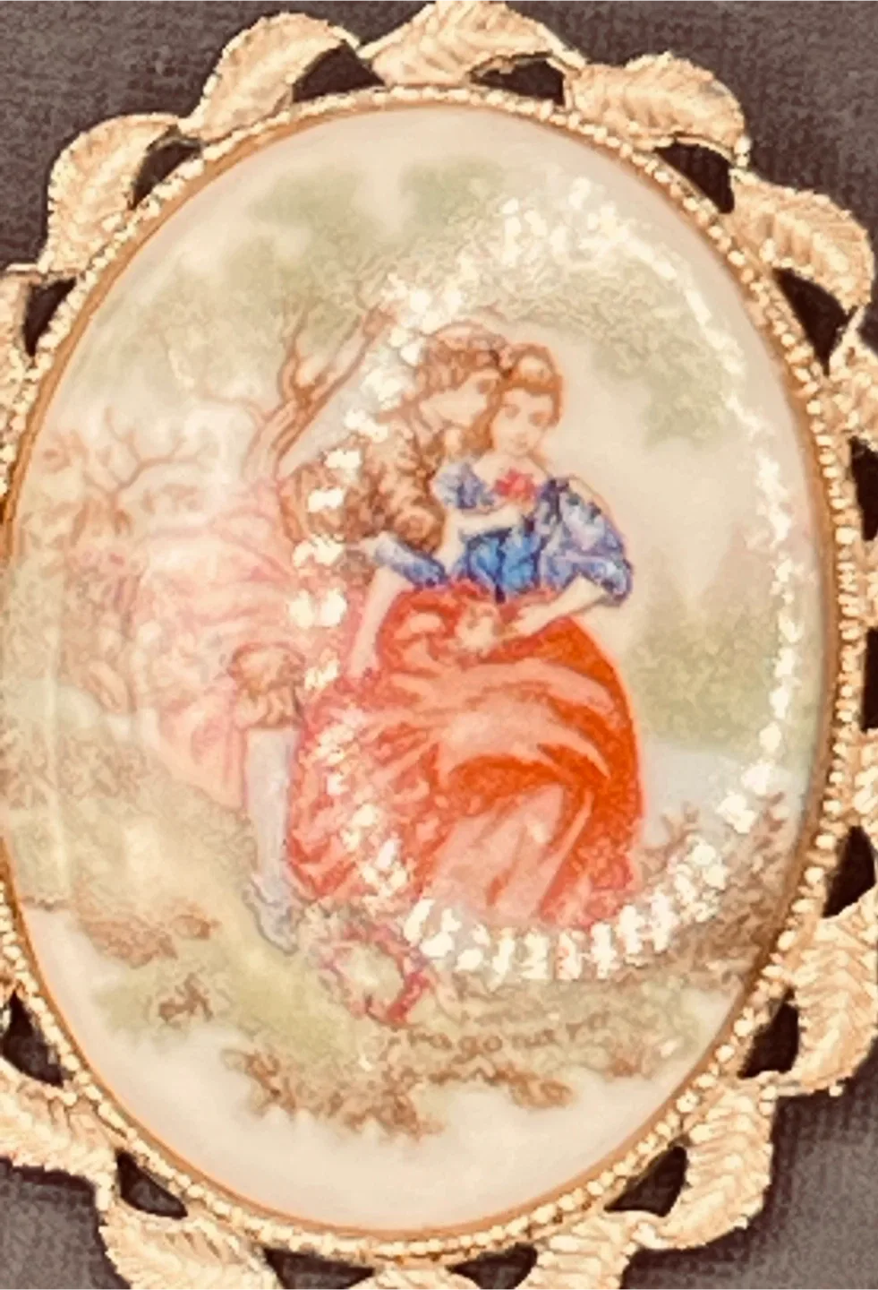Vintage Brooch by Fragonard courting couple thumbnail