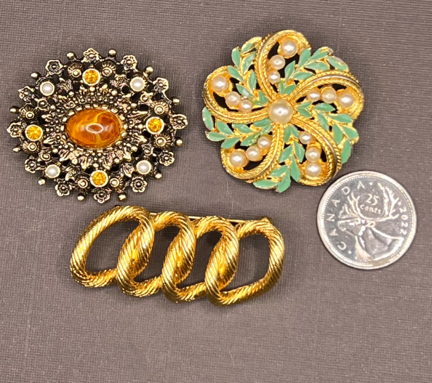 Vintage Monet Gold Tone Brooch Set