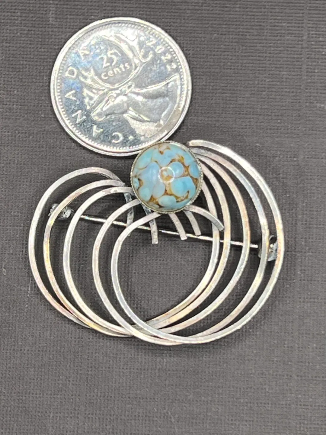 Vintage Sterling  Brooch with Blue Stone MCM image indicator(2)