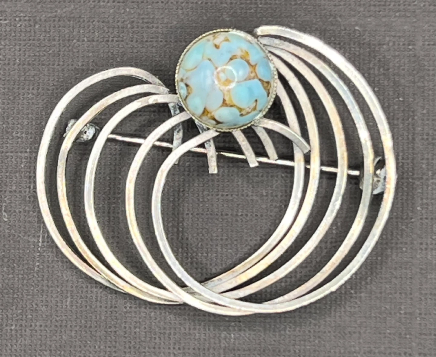 Vintage Sterling  Brooch with Blue Stone MCM